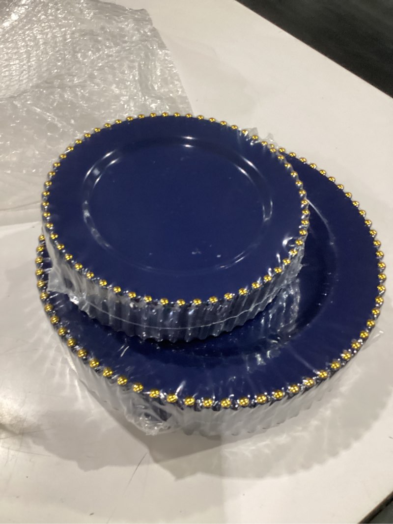 Condition photo showing New/Like New for ei 60pcs dark blue plastic plates with gold rim disposable,blue plastic plates disposable for party,heavy duty 10" dinner & 7" dessert plate fancy elegant plate for soccer plates,world cup 2026