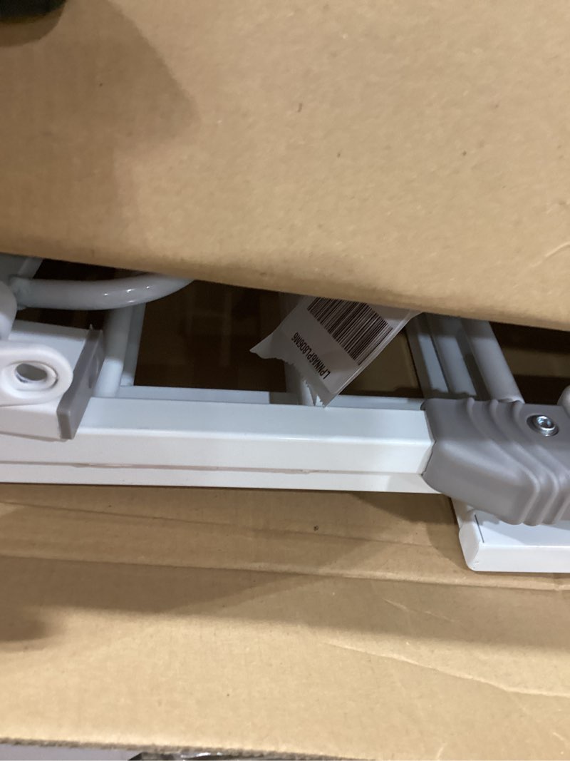 Condition photo showing As Is for regalo safety 36" extra tall and 49" wide baby gate for doorways & bottom of stairs, pressure mounted walk through baby gate for toddlers & pets, tested & safe, american designed, american owned white 29-49"w x 36"h