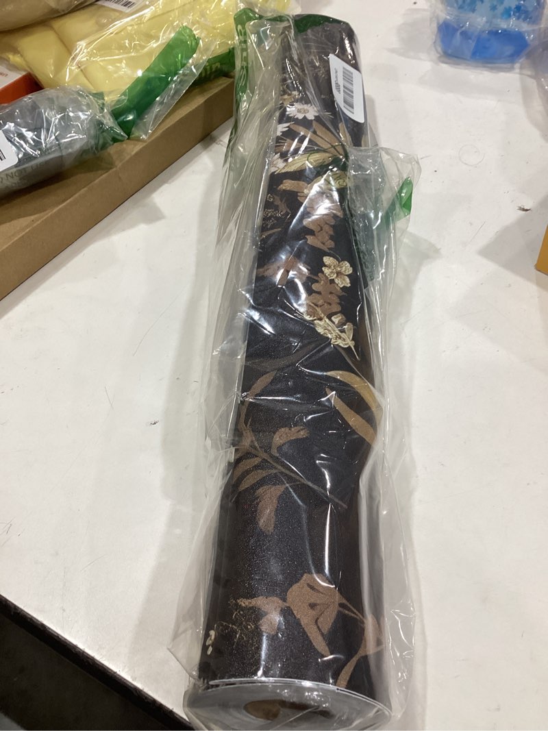 Condition photo showing Good Condition for laatse vintage wallpaper peel and stick black floral wallpaper 17.5'' x 393'' gold leaf contact paper vinyl waterproof self adhesive boho botanical wall paper for bedroom shlef cabinet décor 393" x 17.5" black&golden