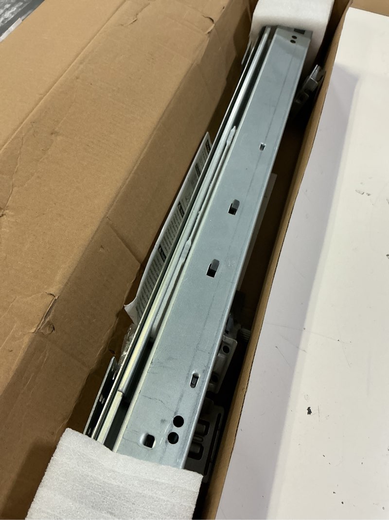 Condition photo showing Good Condition for soft close and push to open dual-function bottom mount drawer slides rails with rear mounting bracket locking devices screws for face frame or frameless application?21 inch, 1 pair? 21 inch soft close& push to open-1 pair