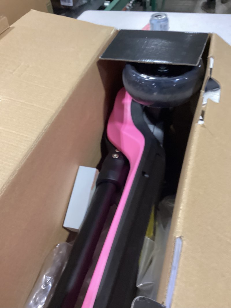 Condition photo showing Good Condition for 24v electric scooter for kids w/150w powerful motor, thumb throttle, lcd screen, bluetooth, light-up stem deck & wheels, 3 adjustable heights, 5mph safe speed, 3 wheel electric scooter for kids pink