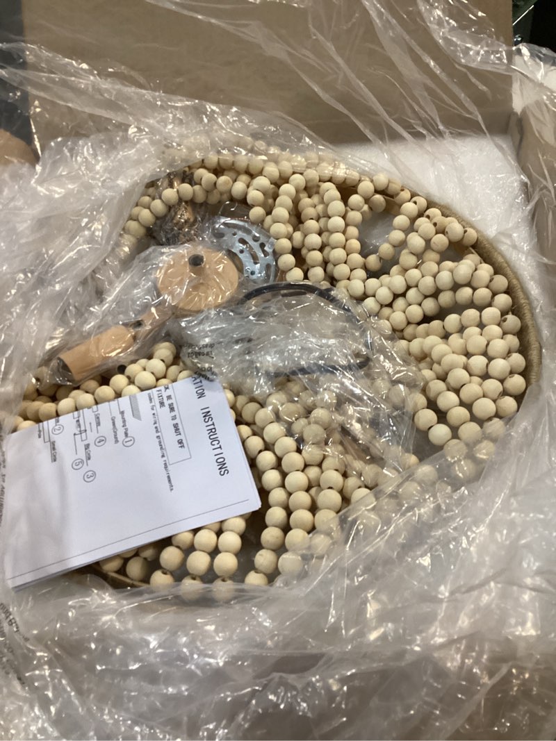 Condition photo showing Good Condition for Wood Beaded Chandelier 3-Lights Rustic Antique Coastal Boho Pendant Light Fixtures for Nursery Baby's Bedroom Dining Room Living Room Kicthen Entryway W15.75*H22.83" Light Yellow