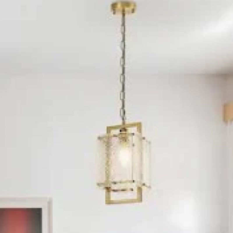 YUXINLUX Gold Pendant Light Fixture - Modern Kitchen Island Water Ripple Glass Square Light - Adjust