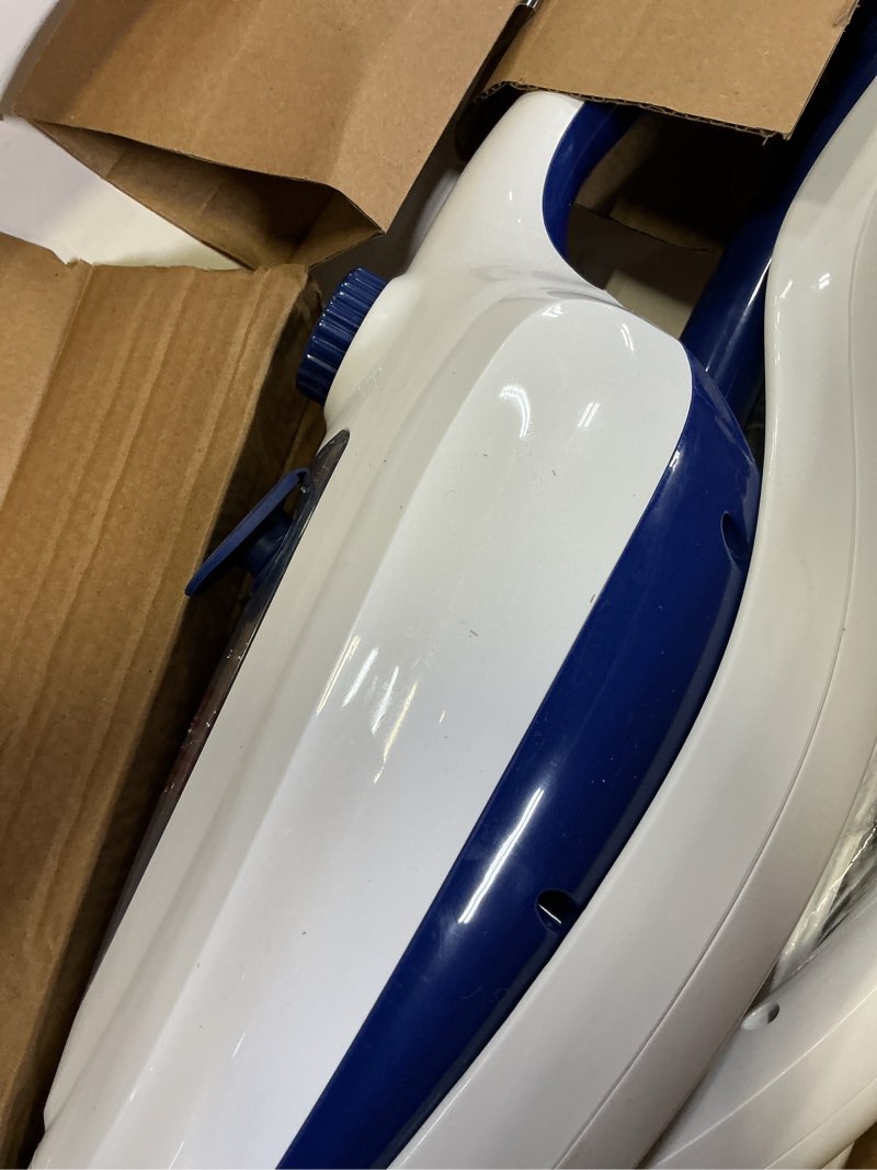 Condition photo showing As Is for 12-in-1 steam mop, fast 15-sec heat-up, 1500w detachable handheld steam cleaner with 2 dirt grip pads, removes 99.99% stubborn stains for hardwood floors, clothes, windows, tiles, furniture, white