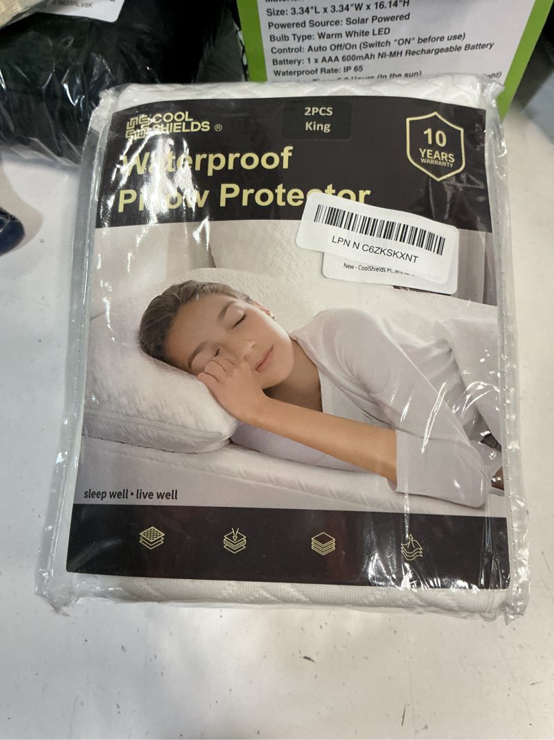 Condition photo showing New/Like New for coolshields pillow protector (2 pack) king – waterproof zippered pillow covers, hypoallergenic, premium pillowcase encasement for better sleep tencel king - 20" x 36" 2