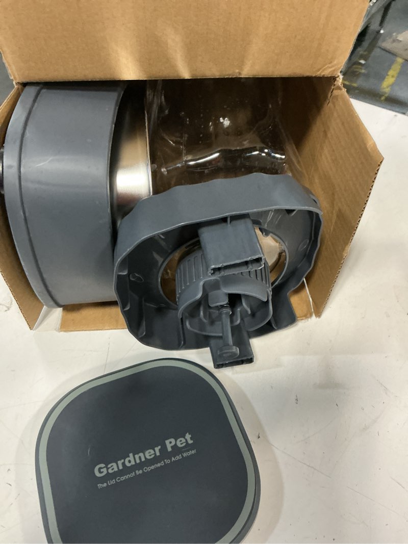 Condition photo showing Good Condition for gardner pet automatic dog water dispenser gravity stainless steel water waterer feeder, 100% bpa-free large capacity water feeding bowls for medium & large-sized dogs cats other pets -(1 gallon) single (1 gallon) dark grey