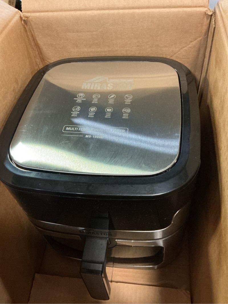 Condition photo showing Good Condition for air fryer, 8.5qt family size digital air fryers, bpa-free, smart touchscreen with 8-preset, air frying, reheat leftovers, party food, fast cooking, dishwasher-safe, stainless steel 8.5qt digital model