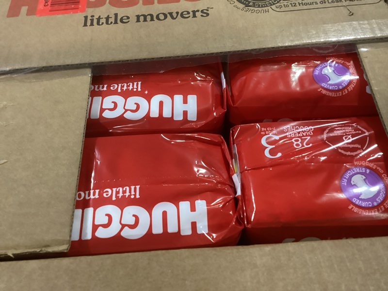 Condition photo showing New/Like New for Huggies Size 3 Diapers, Little Movers Baby Diapers, Size 3 (16-28 lbs), 168 Count (6 Packs of 28), Packaging May Vary Size 3 168