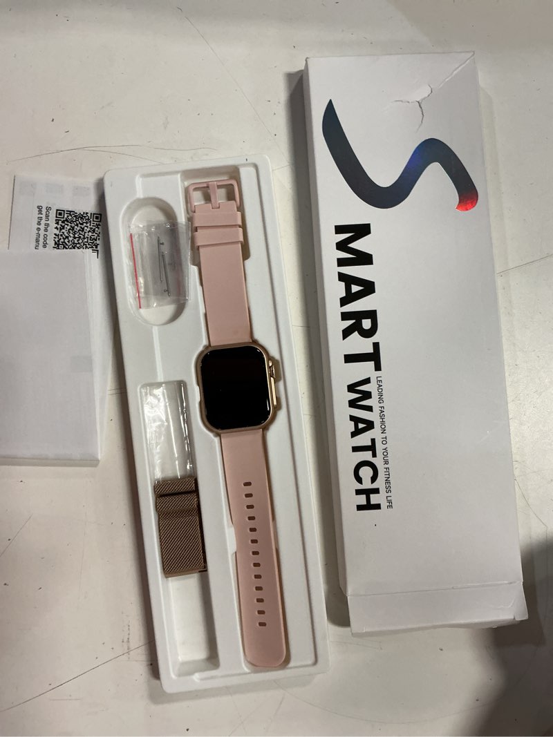 Condition photo showing New/Like New for smart watch for women for iphone android: 1.85"smartwatch with make/answer call sleep heart rate spo2 blood pressure monitor ip68 waterproof 120+sport mode fitness tracker 1000mah battery 2bands pink