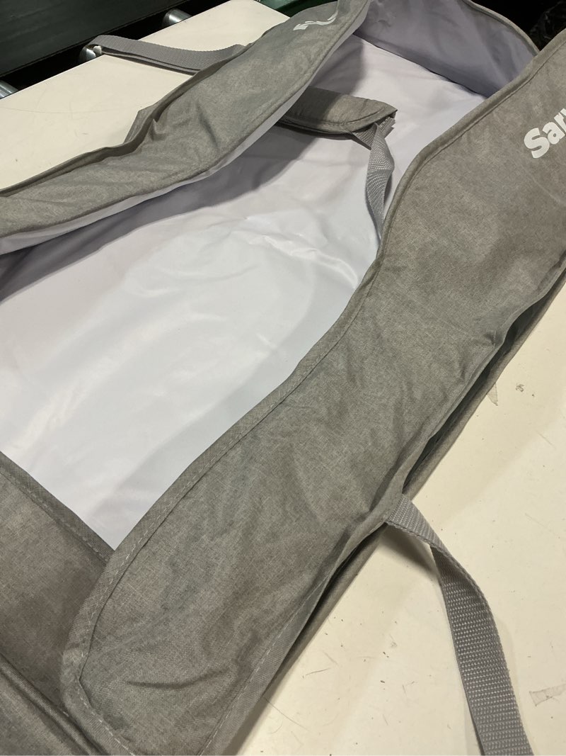 Condition photo showing As Is for my babiie travel cot - lightweight, from birth to 15kg, easy fold & compact, travel bag, 120cm x 60cm padded mattress - grey elephants