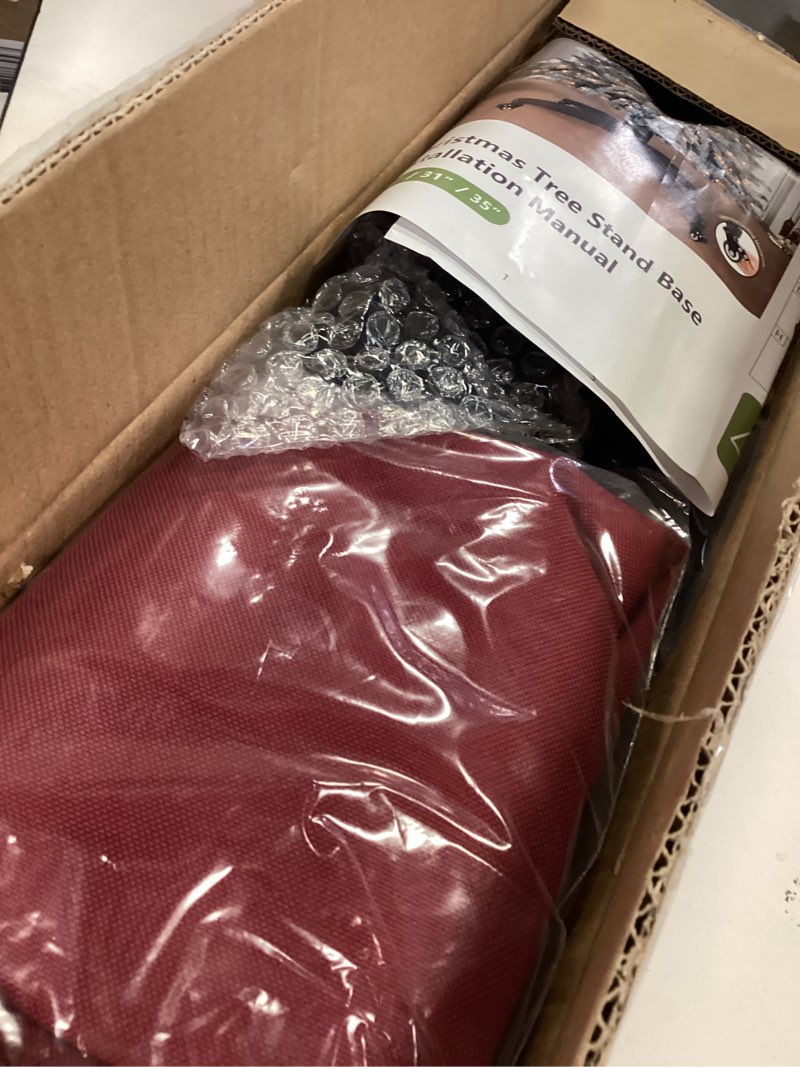 Condition photo showing Good Condition for Rolling Artificial Christmas Tree Stand Base Movable Fake Tree Stand for Artificial Christmas Trees up to 7.5 feet Tall Green Skirt Set (red, 31) 31 Red