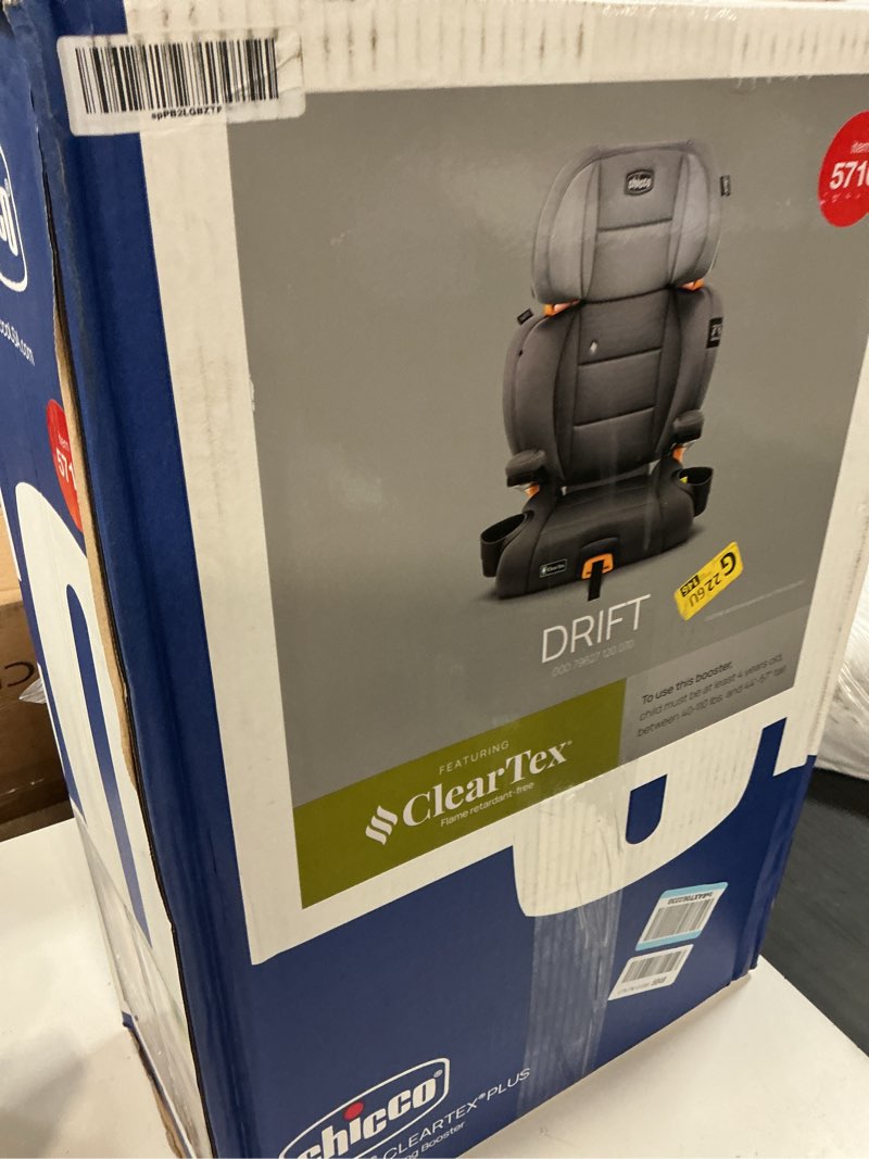 Condition photo showing New/Like New for chicco kidfit cleartex plus 2-in-1 belt-positioning booster car seat, backless and high back booster seat, for children aged 4 years and up and 40-100 lbs., drift/grey kidfit cleartex plus drift