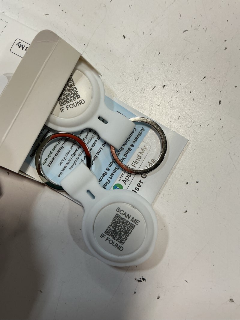 Condition photo showing Good Condition for 2 pack tracker tags [apple mfi certified] pair with apple find my (ios only) bluetooth air smart tags key finder item locator waterproof finder worldwide tracking for pets wallet backpack dogs luggage white