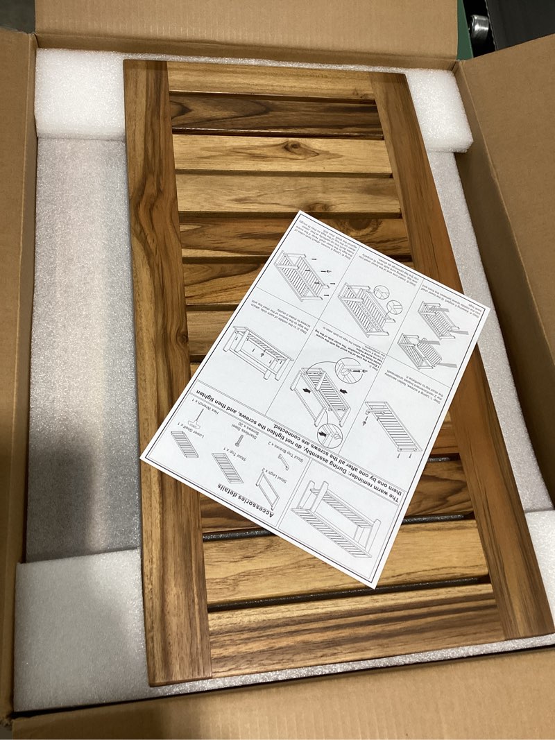 Condition photo showing New/Like New for nnn 24" commercial teak shower bench - 8 non-slip leveling feet & 350 lbs capacity | rock-solid stability for seniors & spa safety | waterproof design for saunas/outdoor pools (patented) 24"w x 12.6" dx 18"h