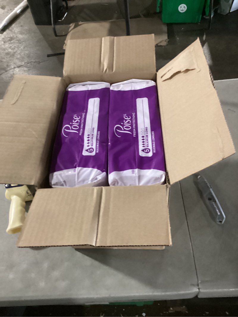 Condition photo showing New/Like New for poise incontinence & postpartum pads for bladder leaks, 5 drop maximum absorbency, long length, 84 count, packaging may vary long 84