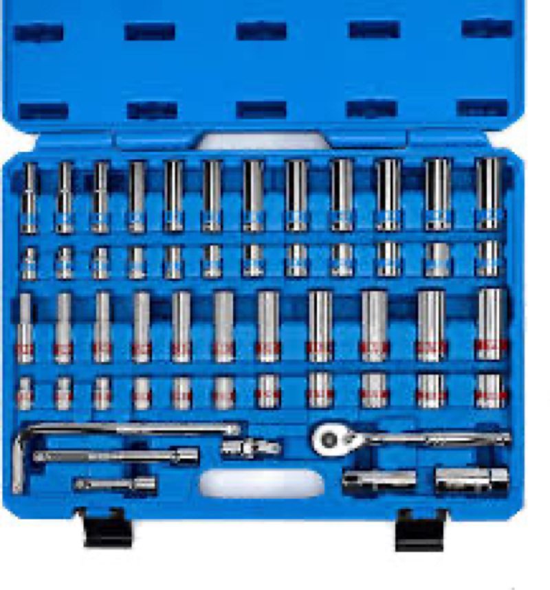Neiko 02513A 3/8-Inch-Drive Ratchet and Socket Set, 53-Piece, Standard and Deep SAE Sizes 5/16" to 7