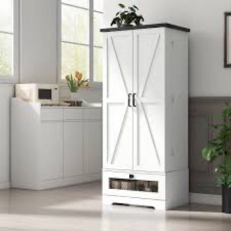 ETASE 55'' Kitchen Pantry Cabinet, Pantry Storage Cabinet with Adjustable Shelves and Drawer, Kitchen Cabinet Buffet Cupboards Storage Cabinet for Kitchen, Living Room, Bathroom, Dining Room