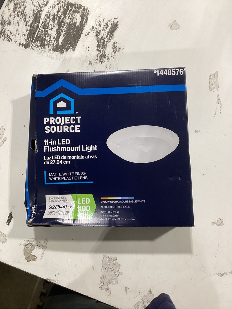 Condition photo showing As Is for Project Source 11-in Matte White Indoor 1 -Light LED Flush Mount Light Plastic Shade