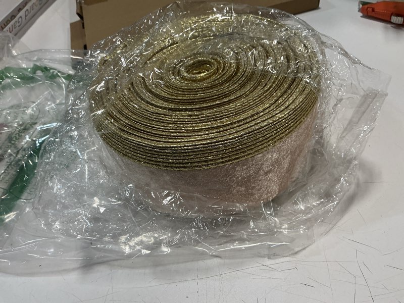 Condition photo showing Good Condition for Yungyan Velvet Ribbons with Gold Edge Felt Ribbon Gift Bow Wrapping Ribbon for Handmade, Home Decor, Gift Wrapping, Wreath DIY Crafts, Christmas Tree (2.5 Inch X 60 Yards,Champagne) 2.5 Inch X 60 Yards Champagne