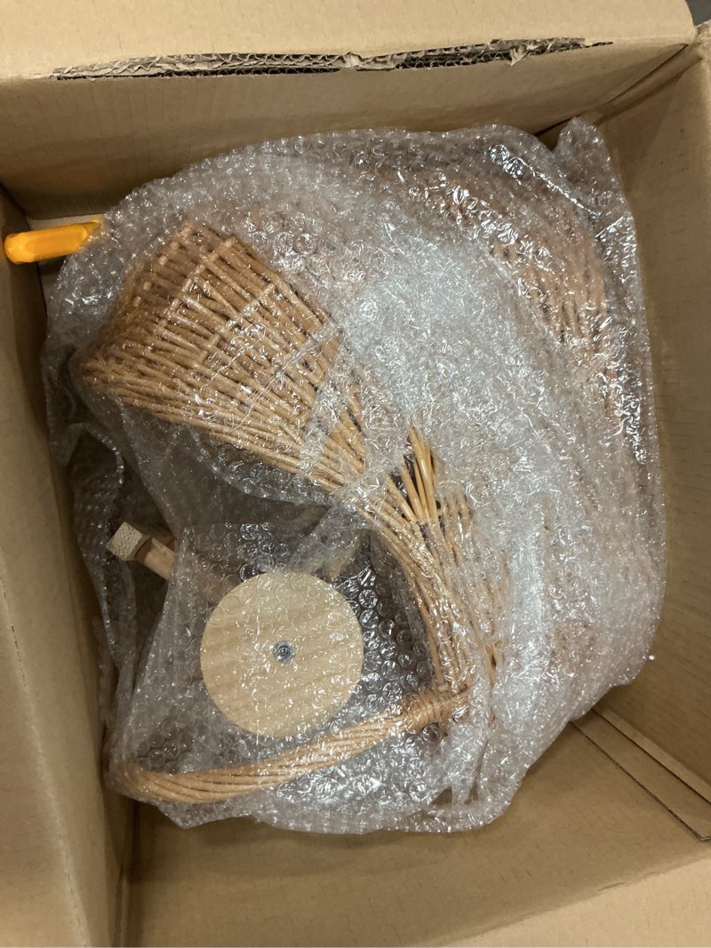 Condition photo showing New/Like New for wicker baby carriage wicker stroller for baby shower vintage woven rattan flower basket decorative cart storage with handle for floral arrangement wedding photo props(wood color,20 in) wood color 20 in
