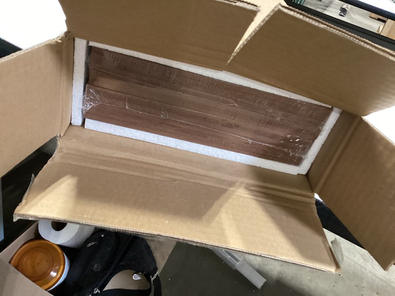 Condition photo showing Good Condition for dreamland 36 inches floating shelves for wall, 9.3" deep long floating shelves set of 2, large display & storage shelf, wall shelf for bathroom bedroom living room kitchen office, walnut walnut 36 inch,set of 2