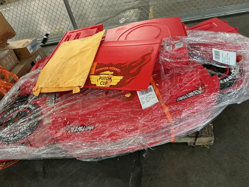 Condition photo showing As Is for Disney/Pixar Cars Lightning McQueen Toddler-To-Twin Bed with Toy Box by Delta Children