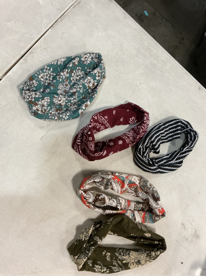 Condition photo showing As Is for ( incomplete ) obeoby boho style headbands for women, 8 pack non slip headbands fashion hippie clothes outfit gift wide hairband hair wrap bohemian colors 1