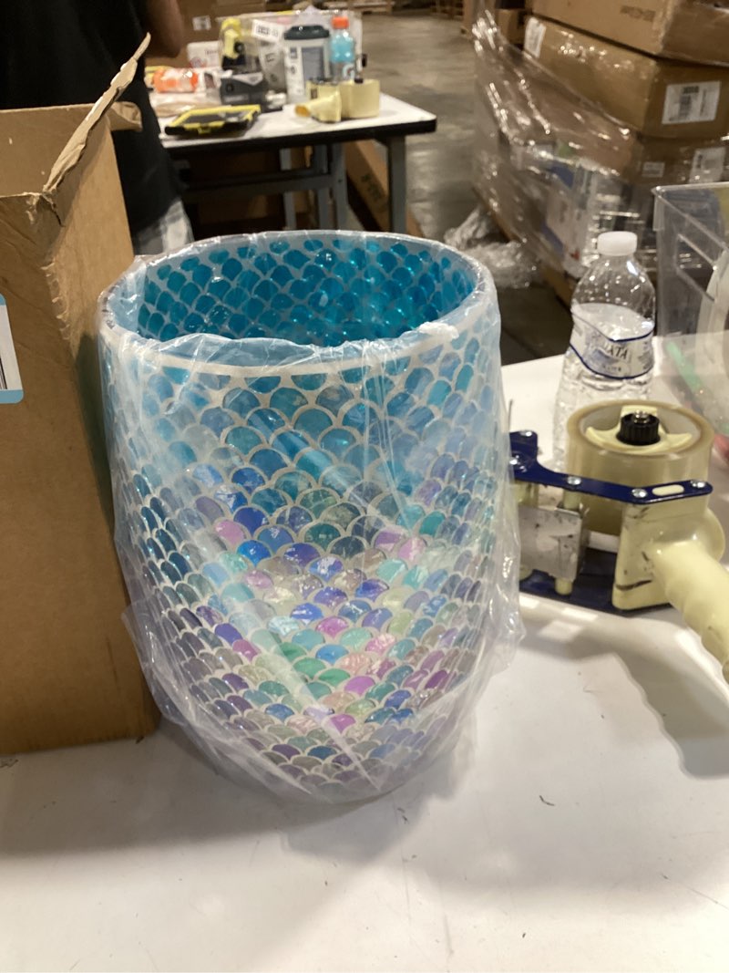 Condition photo showing Good Condition for escenzy mermaid bathroom trash can mosaic glass 5l | decorative small garbage can | 7" x 10" | luxury waste basket for restroom, office, bedroom & kitchen | shiny glass mermaid bathroom accessories