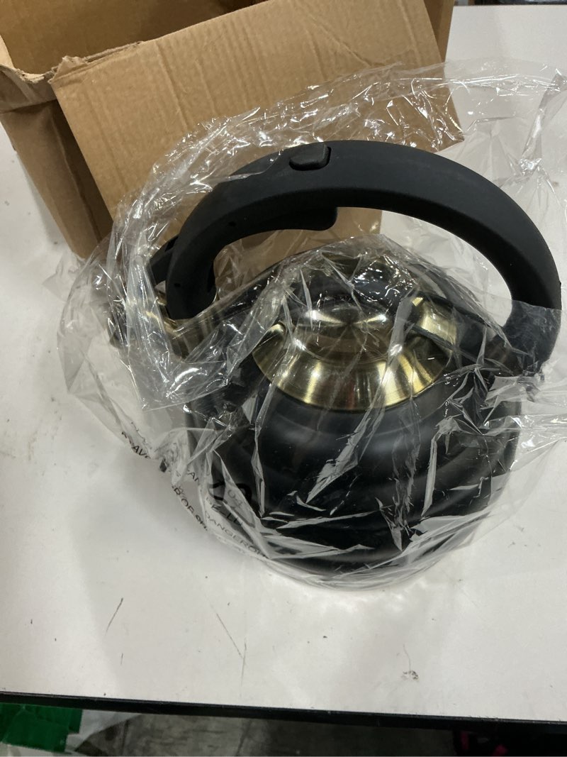 Condition photo showing New/Like New for tea kettle for stove top whistling teapot, 3.2q tea pot stainless steel teakettle with heat proof ergonomic handle black