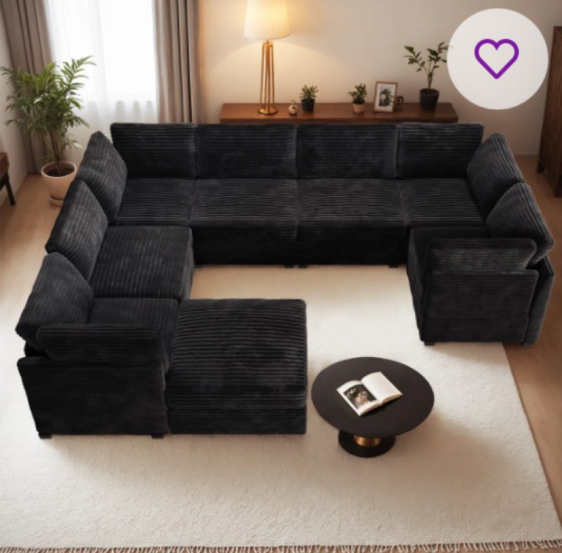 Modular U-shaped Sectional Plush Corduroy Sofa With Movable Ottoman (incomplete, box 1 of 3 and 2 of 3 only)