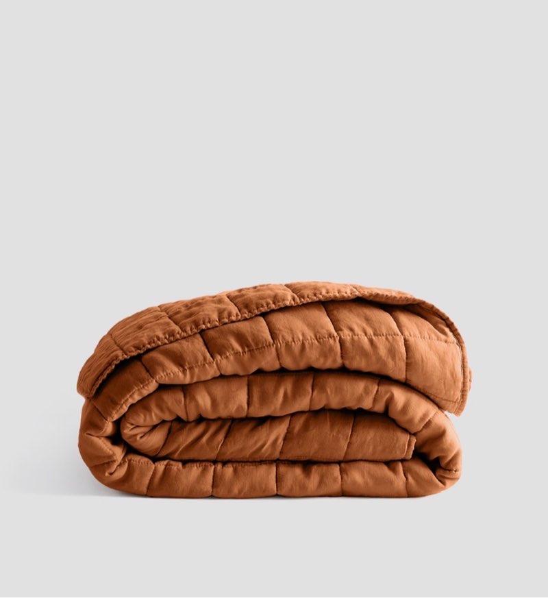 European Linen Box Quilt Set, Terracotta, Full/Queen