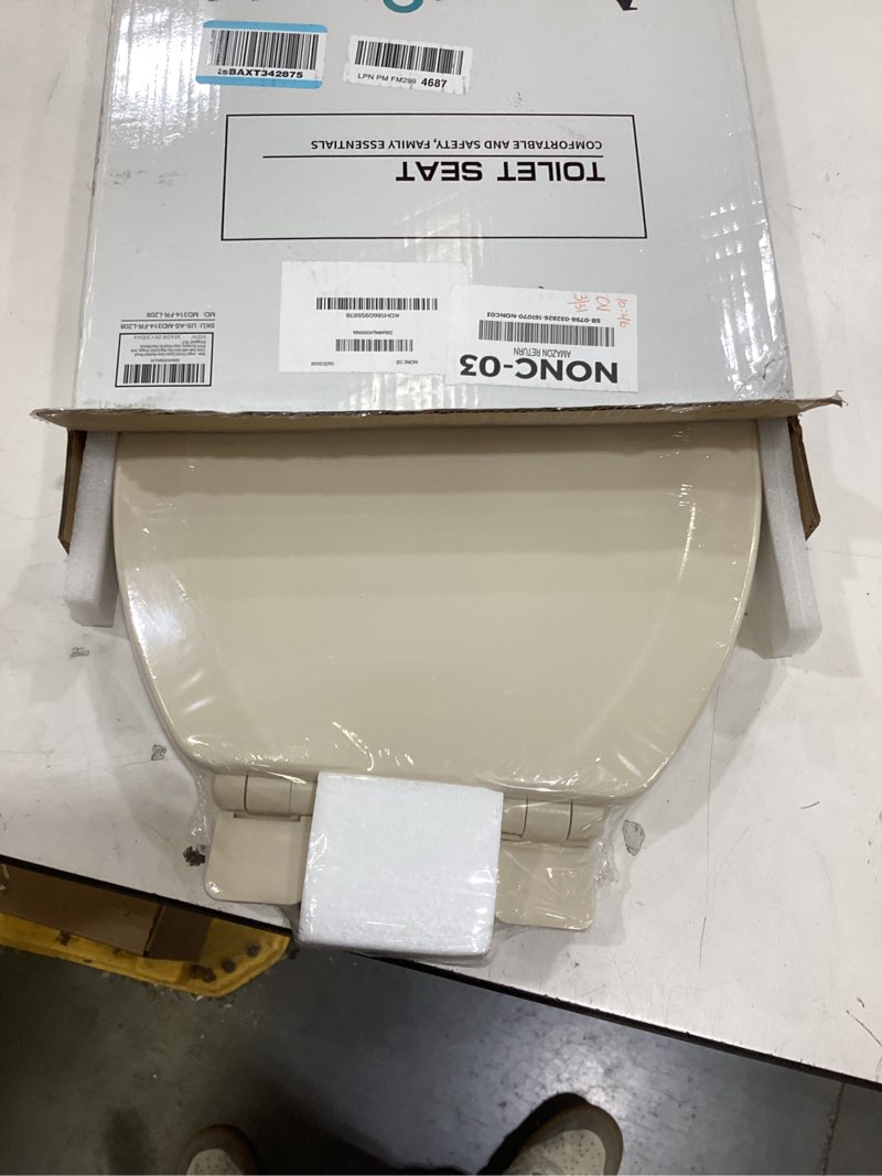 Condition photo showing Good Condition for angol shiold quiet-close molded wood toilet seat with non-slip adjustable hinges, anti-pinch bumpers, easy install & clean?biscuit, elongated 18.5''? elongated 18.5‘’ biscuit