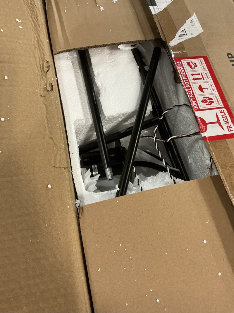 Condition photo showing As Is for Modern 42" Linear Chandelier for Kitchen Island & Dining Room - 4-Light Black Finish with White Fabric Shades, Adjustable Hanging Pendant Light Fixture, E12 Matte Black