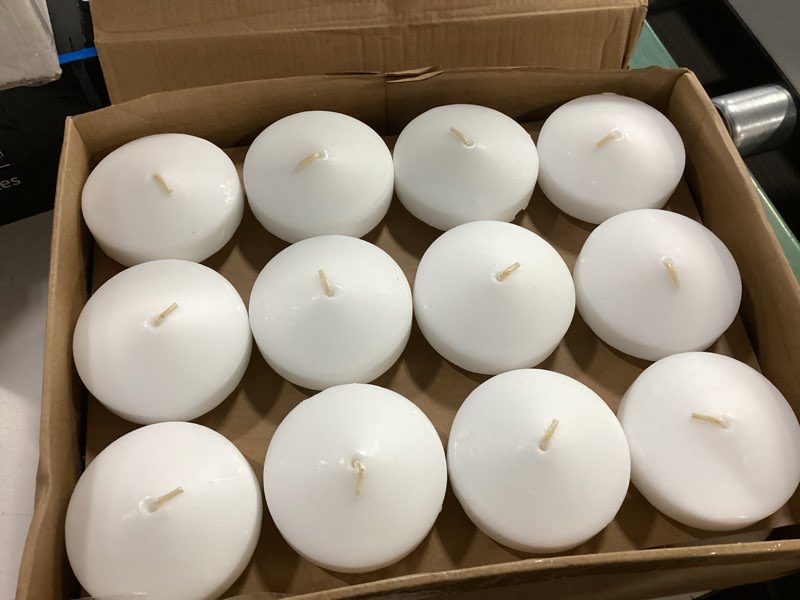 Condition photo showing Good Condition for 48 Pack White Floating Candles 3 inch Unscented Floating Candles for Centerpieces-10 Hours Long Burn Time-3” Floating Candle Bulk for Wedding Cylinder Vases Christmas 3inch 48 Pack