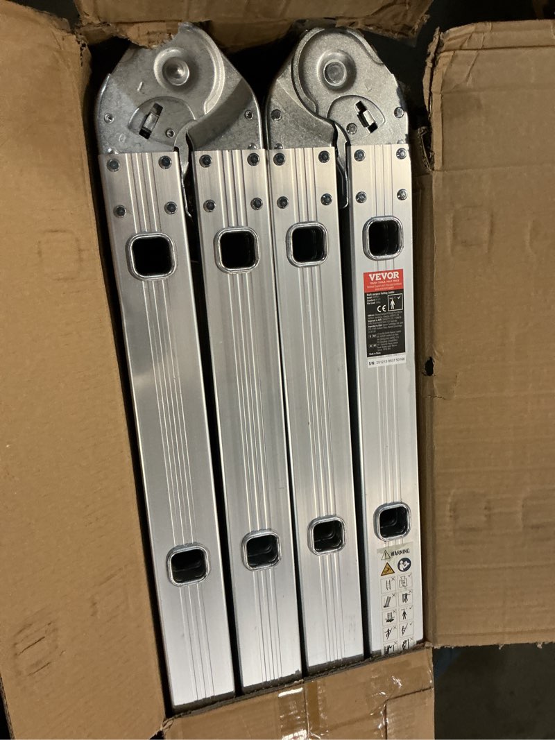 Condition photo showing Good Condition for vevor multi-purpose folding ladder, 7-in-1 tall extension step ladder, a frame 5 step telescoping ladder, 19ft reach height heavy duty adjustable ladder, 330 lbs capacity for home outdoor metal silver 5 step