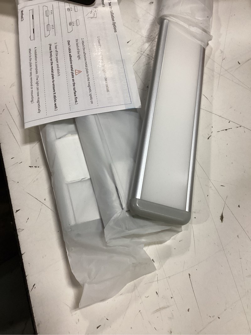 Condition photo showing Good Condition for under cabinet lighting wireless, rechargeable 10inch motion sensor light indoor, 3 color closet light battery operated with led power display, magnetic under counter lights for kitchen, home (3pack) silver 10inch-3pack