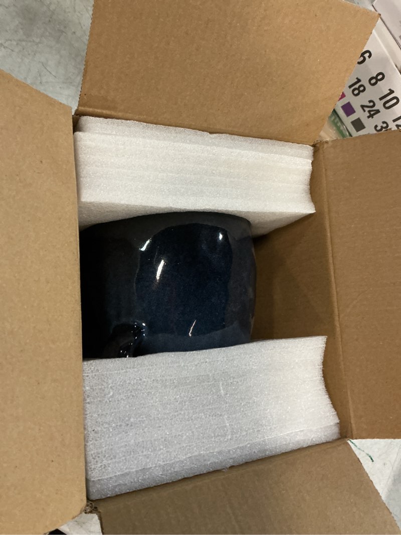Condition photo showing New/Like New for tanvecle blue ceramic vase with 2 handles, modern farmhouse decor, rustic terracotta pottery, decorative flower vases, clay small vase, centerpiece for dining table - 7 inch tall double handle - blue