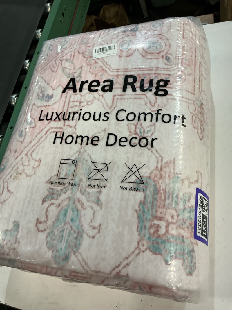 Condition photo showing New/Like New for LIVEBOX Pink Washable Area Rug 8x10 - Large Vintage Tribal Living Room Rug Oriental for Bedroom, Non-Slip Retro Medallion Carpet Print Distressed for Dining Room Nursery Dorm Home Decor 8' x 10' (Rectangular) Medallion Pink/Blue