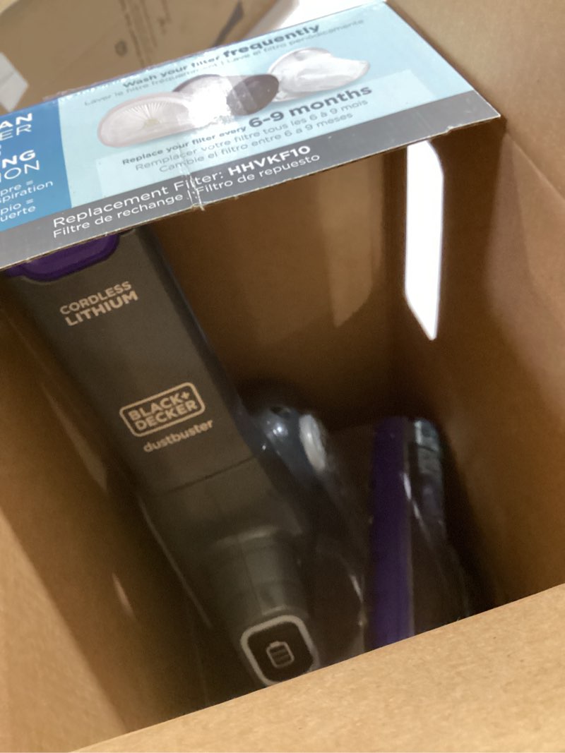 Condition photo showing As Is for BLACK+DECKER dust buster Handheld Vacuum Cordless, Pet Hair Vacuum, Portable for Home and Car with Pet Brush, Rechargeable, Powerful Suction, Washable Bowl Filter,furbuster AdvancedClean (HHVK515JP07) AdvancedClean Pet