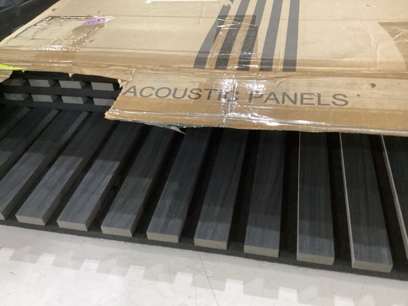 Condition photo showing Good Condition for akumax soundproof wood wall panels-4 wood slat acoustic panels for wall and ceiling-3d wall panels high density sound dampening panels (black oak) 2pcs-24in*48in black oak