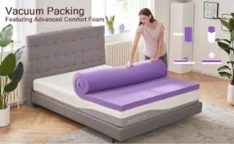 SINWEEK 1.5 Inch Mattress Topper 5-Zone Memory Foam Mattress Topper Pressure Relieve Soft Mattress P