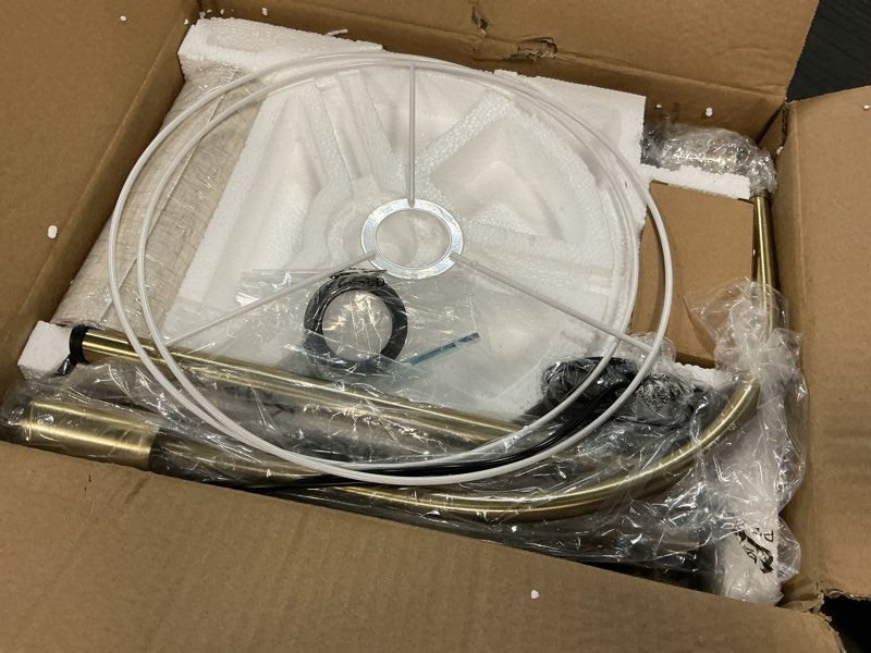 Condition photo showing Good Condition for Brass Arc Floor Lamp - Dimmable LED with White Shade for Living Room, Bedroom, Office & More Brass-Linen shade
