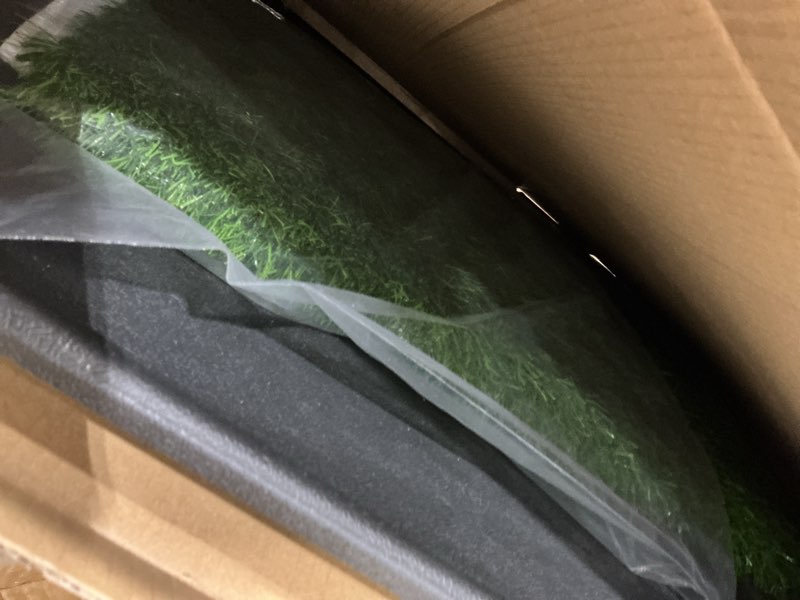 Condition photo showing As Is for dog grass large potty patch, dog litter boxes artificial grass bathroom turf for pet training, washable puppy pee pad, perfect indoor/outdoor portable potty pet loo (tray system-41"x26.8") 3-layered design xl-41"x26.8"