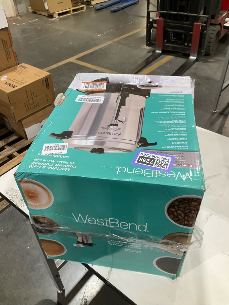 Condition photo showing As Is for West Bend Commercial Coffee Urn Highly-Polished Aluminum Features Automatic Temperature Control Large Capacity with Quick Brewing Smooth Prep and Easy Clean Up NSF Approved, 55-Cup, Silver