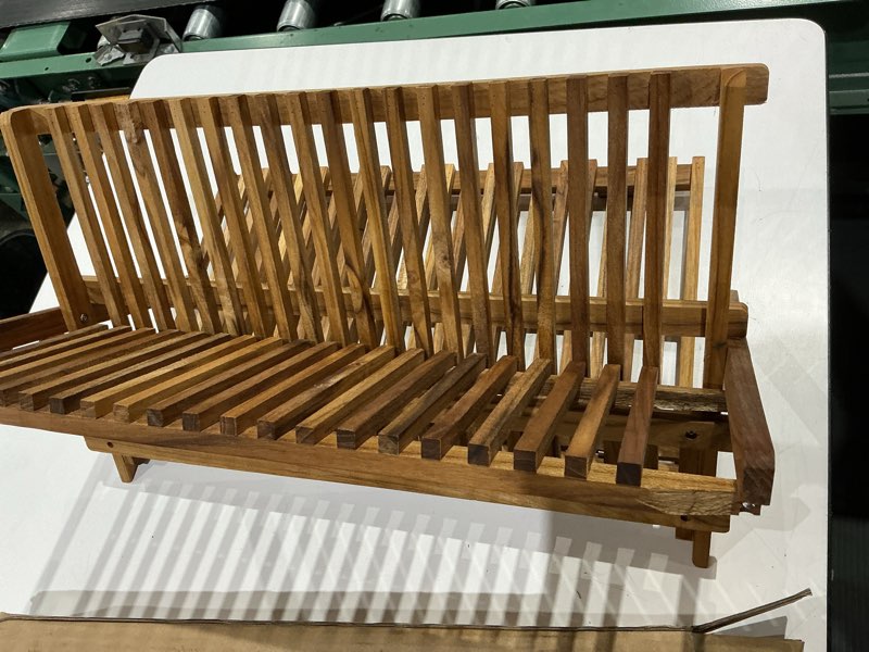 Condition photo showing As Is for utoplike large teak dish drying rack, wooden 3 tier collapsible dish draine for countertop, kitchen organizer for pasta plates, cups 3 tier-large