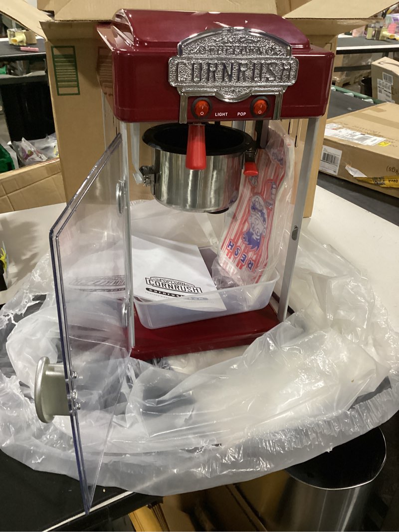 Condition photo showing As Is for popcorn popper machine-4 oz vintage professional popcorn maker theater style with nonstick kettle warming light and serving scoop. (red)