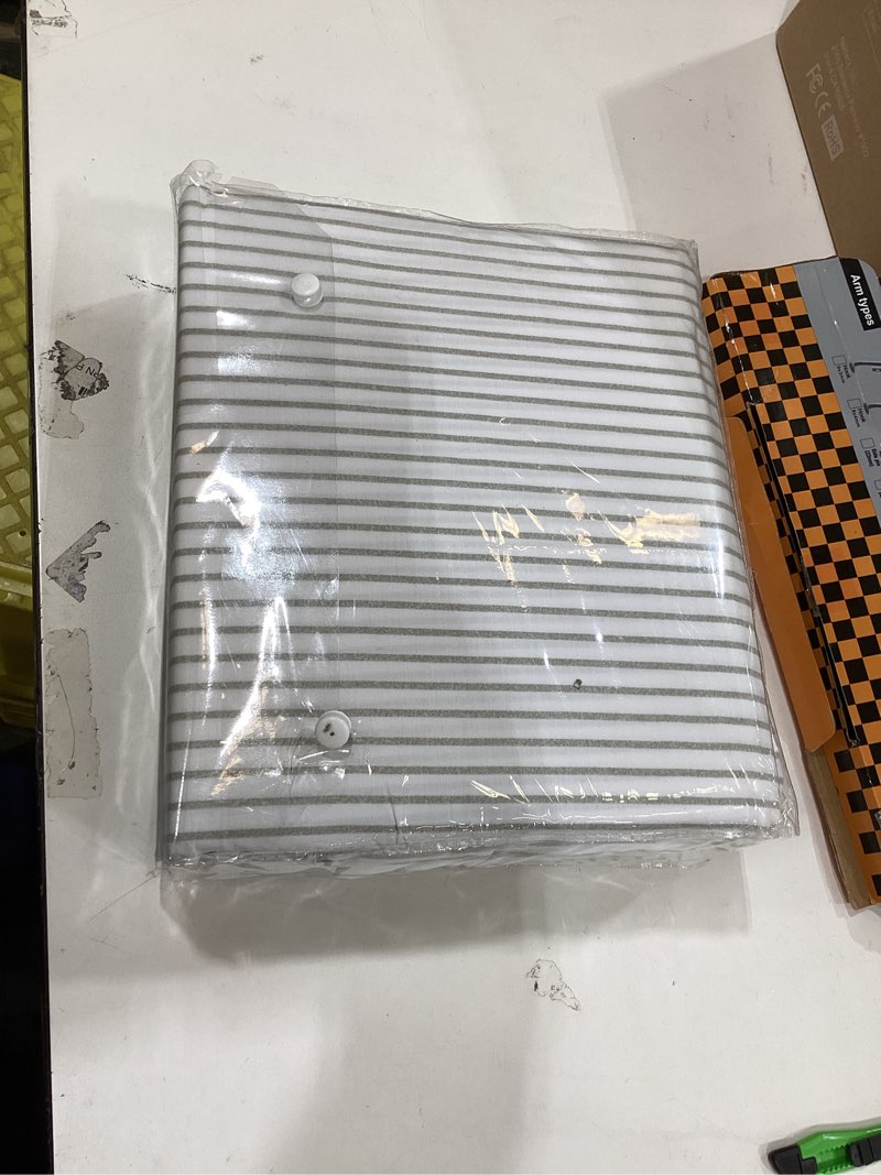 Condition photo showing New/Like New for madison park 100% cotton sheets, breathable & soft cotton bed sheets, printed design, elastic pocket cotton sheet set fits up to 17" mattress, all season, queen gray stripes 4 piece grey stripe queen