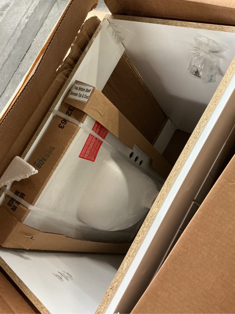 Condition photo showing As Is for project source white single sink bathroom vanity