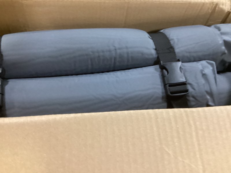 Condition photo showing As Is for self inflating sleeping pad,double camping mattress w/detachable electric pump,4 - inch thick memory foam for ultimate comfort, suitable for family,outdoor,road trip,4 - season use,gray twin
