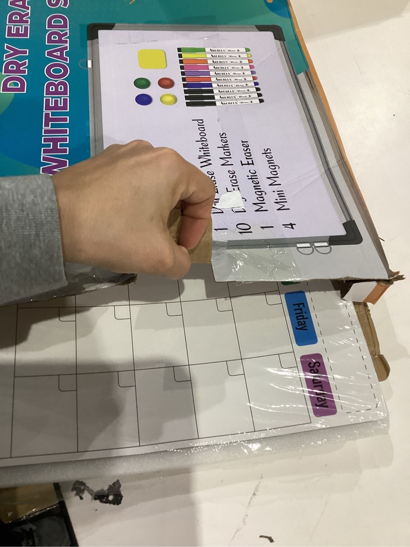 Condition photo showing Good Condition for small weekly calendar dry erase whiteboard for wall, 16" x 12" magnetic dry erase board, hanging double-sided white board, portable board for list, kitchen, planning, memo, home, office red